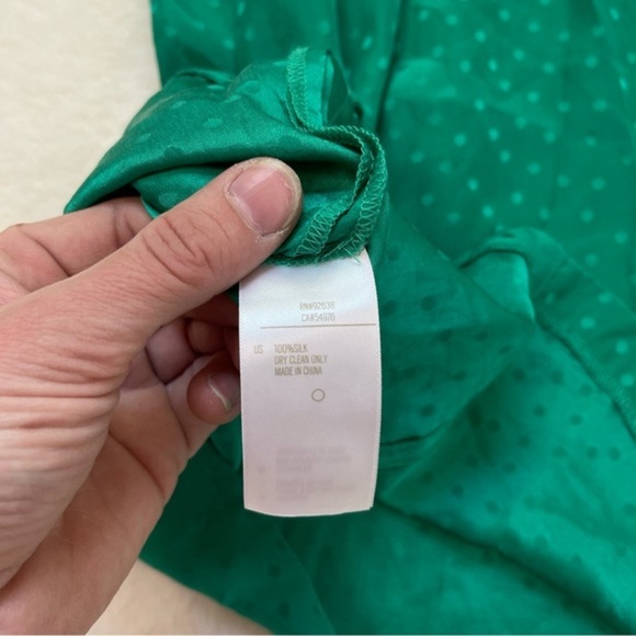 Fossil Emily Silk Dress in Kelly Green Polka Dot Short Sleeve Dress Size 6 - Picture 9 of 9
